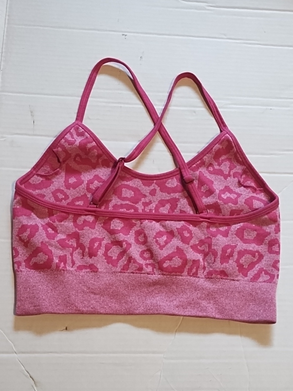 Seamless Pink Leopard Print Bralette - Crisscross Straps - Picture 3 of 5